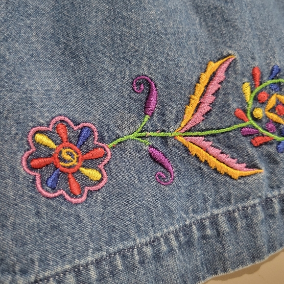 Bechamel Vintage Denim Embroidered Dress Size M Knee-length Pockets - Picture 8 of 15